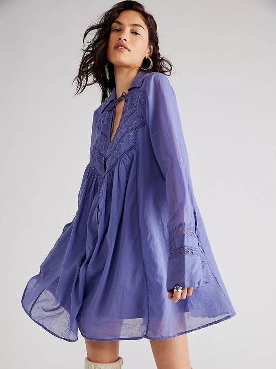 Free People Dresses & Skirts - Free people Haddie Solid Swing Mini Tunic Boho Cottage Mini Dress